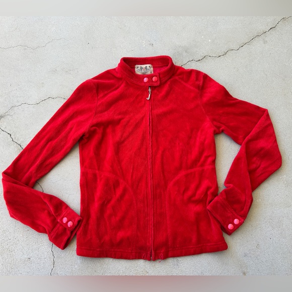 Juicy Couture Jackets & Blazers - Vintage Juicy Couture red velour full-zip jacket Women Size medium